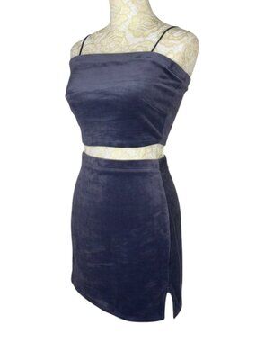 Forever 21 2 Piece Set Bandeau Top Mini Skirt Velvet Velour Blue Gray M